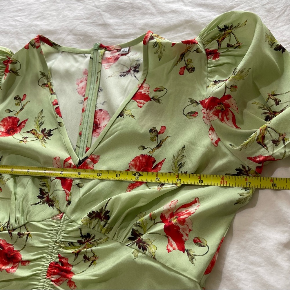 LK BENNETT Gabbi Green And Pink‎ Giant Poppy Print Stretch Silk Fairy Dress - Picture 12 of 16